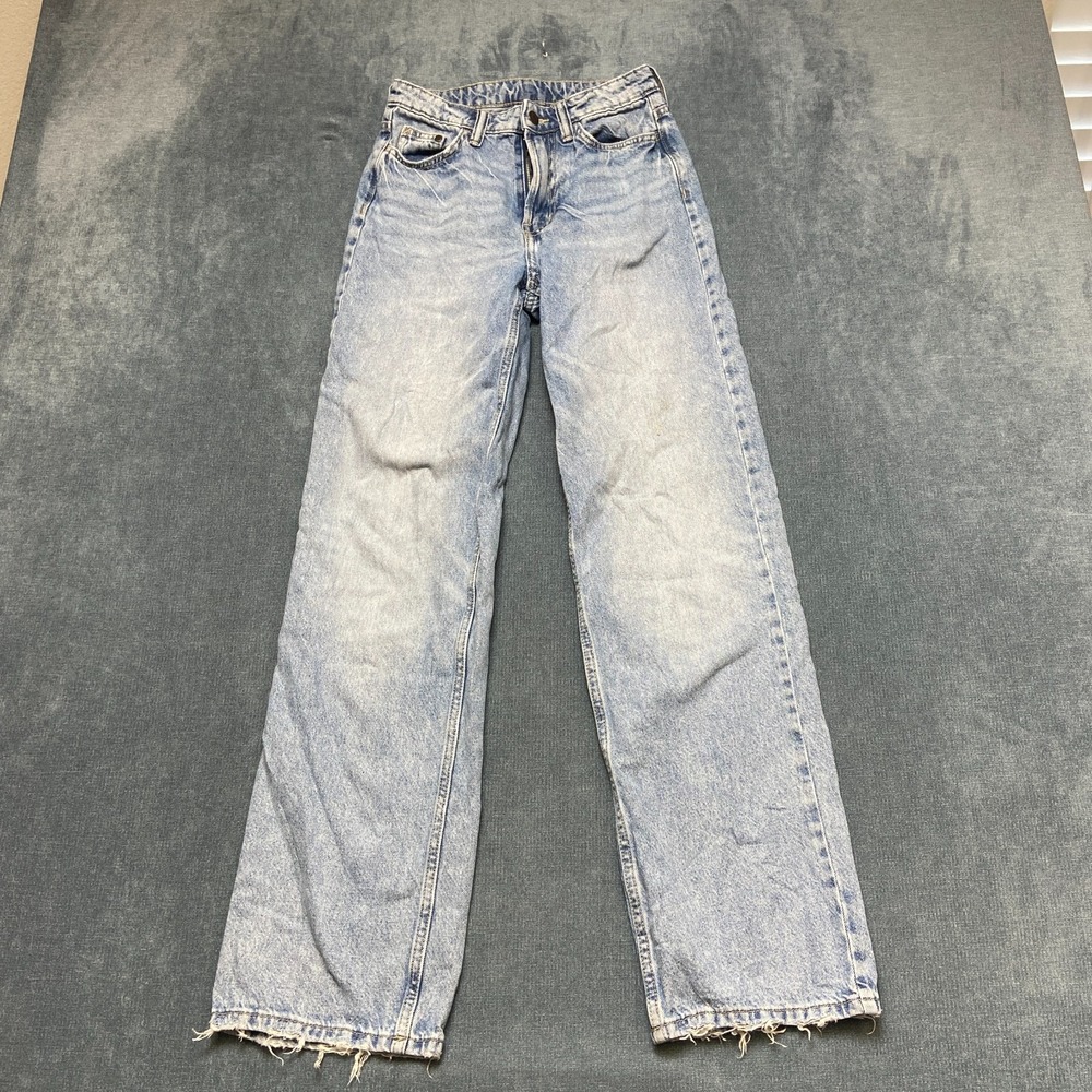 H&M &DENIM Wide Ultra High Waist Jeans Womens 2 Blue Denim Light Wash 5-Pockets